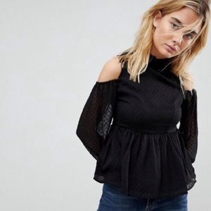 Walter Baker Shawna Cold Shoulder Swiss Dot Blouse Top Black